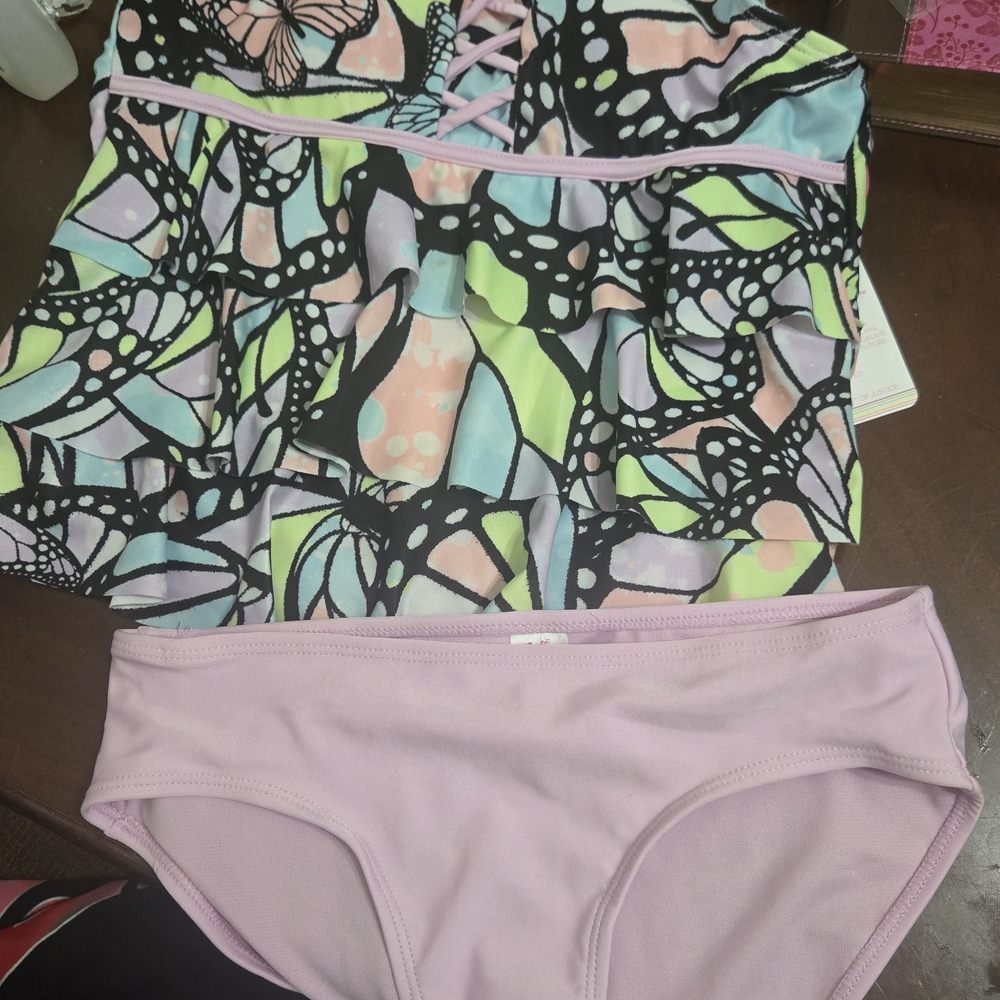 Justice Kids Swim Bikini - Pink and Multicolor Butterfly Design